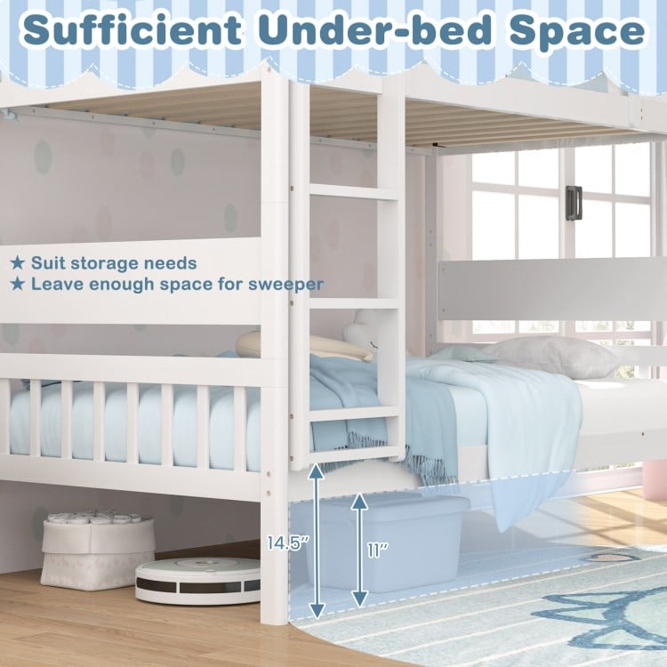 Twin Over Twin Bunk Bed with Ladder and Full-length Guardrails-White