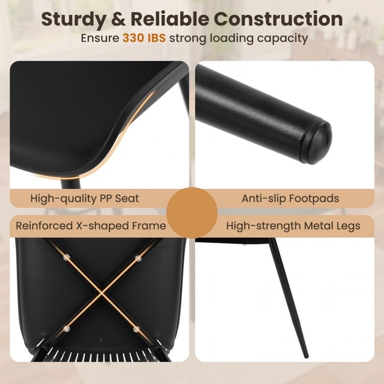 Modern Kitchen Chairs with Metal Legs  Cutout Backrest  Curved Seat for Dining Room Home Office-Black
