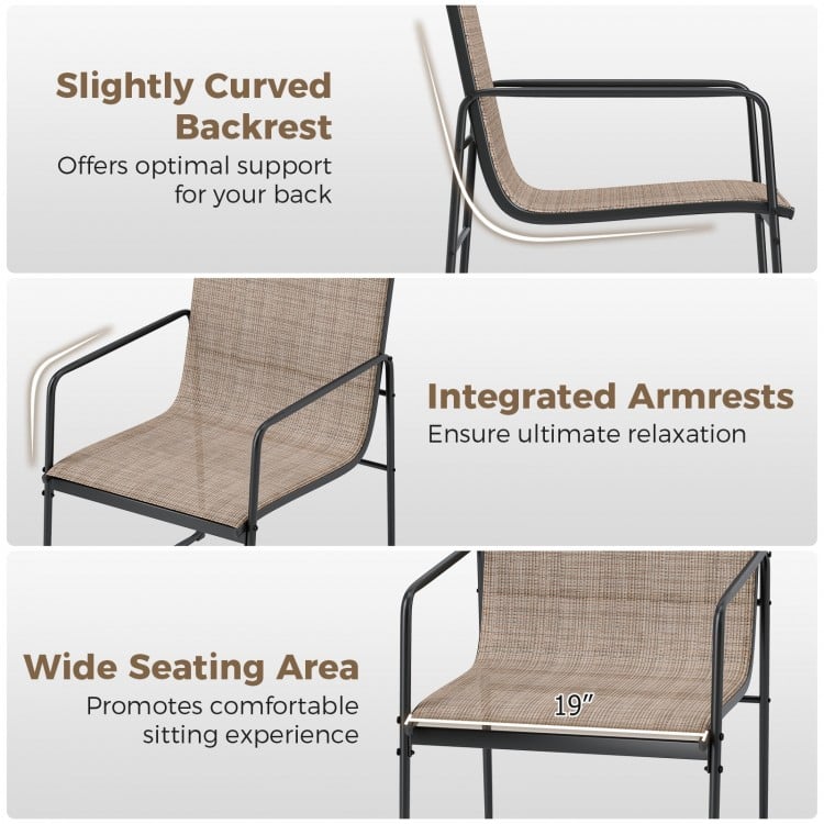 Outdoor Dining Chairs Set of 2 Patio Furniture Chair with Breathable Seat and Backrest-Brown