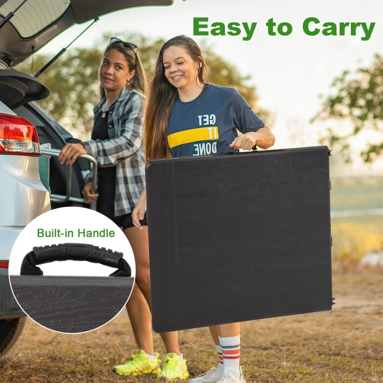 5FT Folding Picnic Table with Wood Grain HDPE Tabletop and  Non-slip Foot Pads-Black