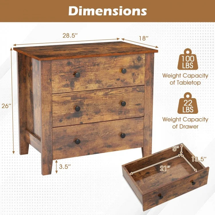 Modern 3-Drawer Dresser Chest with Spacious Storage for Bedroom, Living Room & Entryway