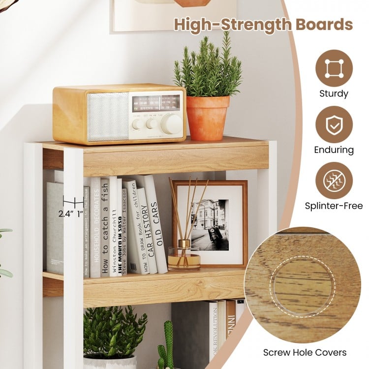4 Tier Bookshelf Wooden Bookcase with Dual Anti-Tipping Kits-Natural