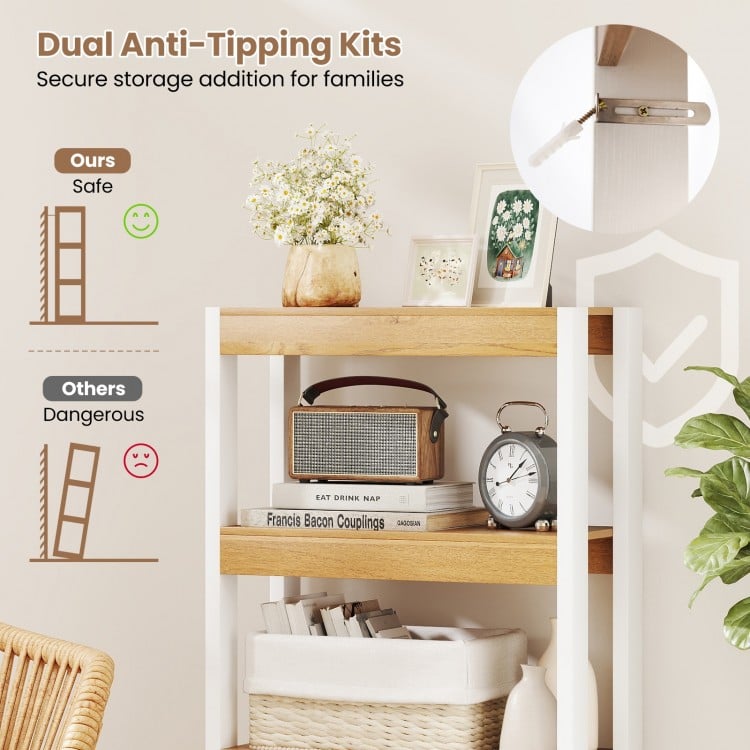 4 Tier Bookshelf Wooden Bookcase with Dual Anti-Tipping Kits-Natural