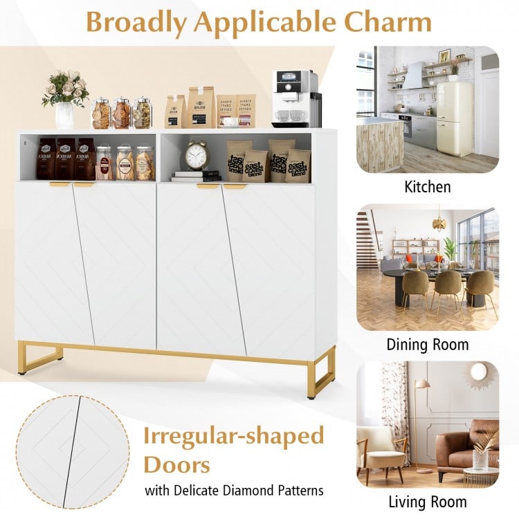 Modern Sideboard Cabinet with 4 Doors and Adjustable Shelves-White