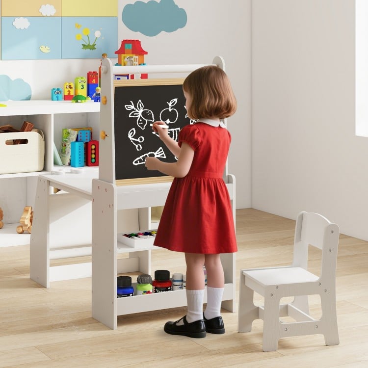 Kids Art Table and Chair Set with Easel and Chair for Drawing Reading-Grey