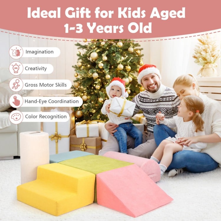 6-Piece Baby Climbing Blocks with 30D High-Density Foam and Carrying Handles-Macaron Multicolor