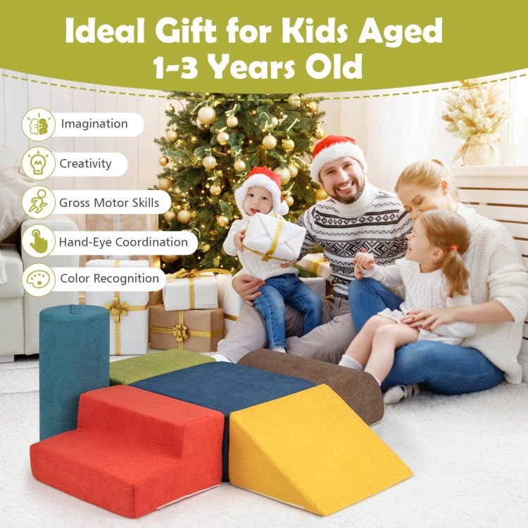 6-Piece Baby Climbing Blocks with 30D High-Density Foam and Carrying Handles-Multicolor