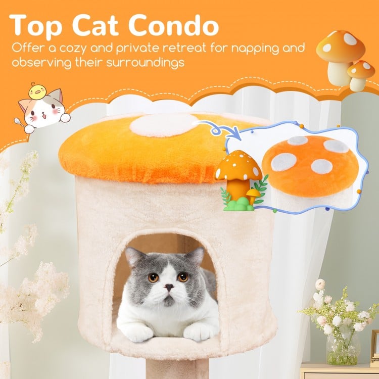 Cute Mushroom Cat Tree with Sisal Scratching Posts Top Condo and Padded Platforms-Multicolor