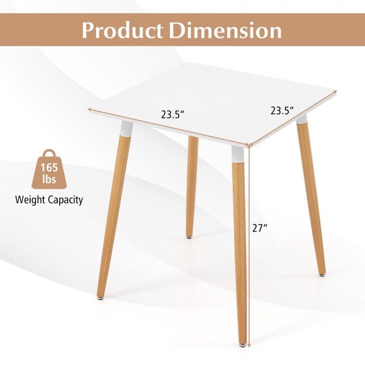 Square Dining Table with Adjustable Foot Pads for Dining Room Kitchen-White