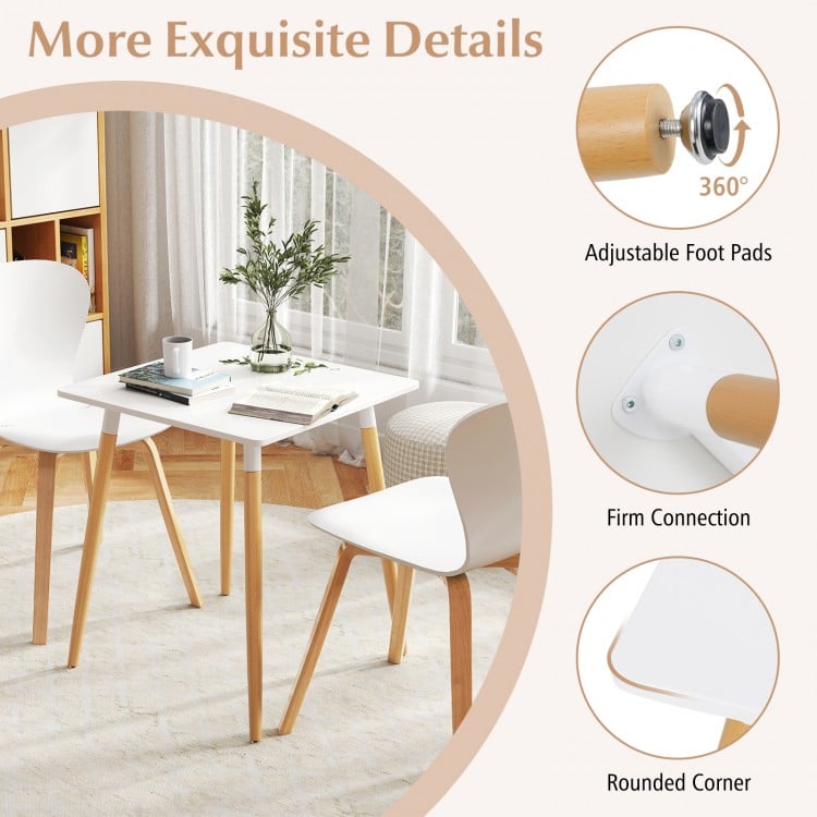 Square Dining Table with Adjustable Foot Pads for Dining Room Kitchen-White