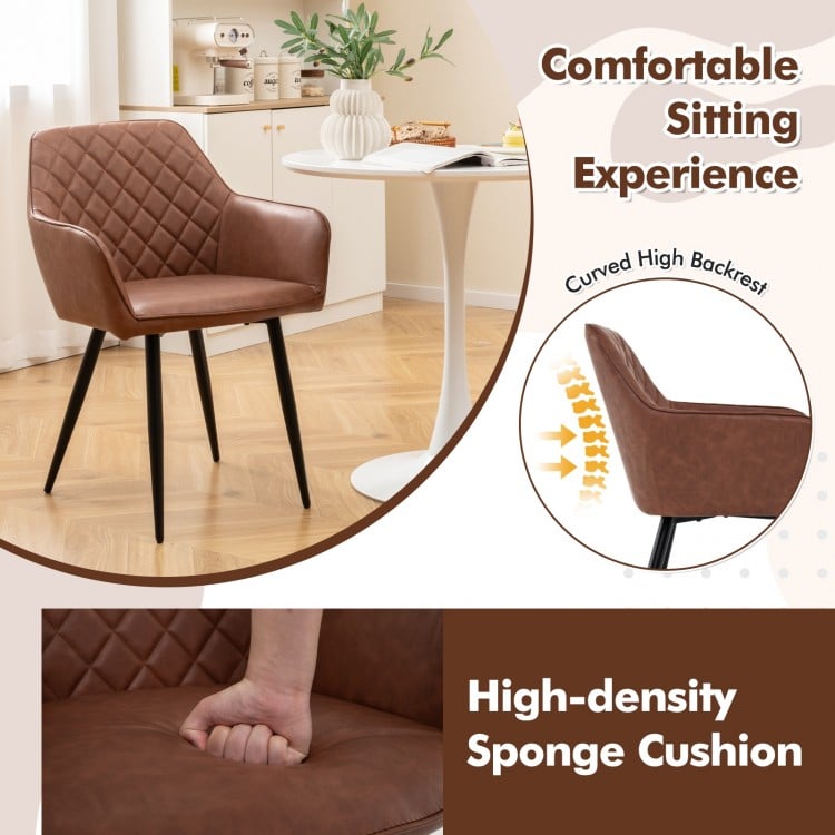 Leisure Dining Chair Set of 2 with Curved Backrest and Wide Seat-Coffee