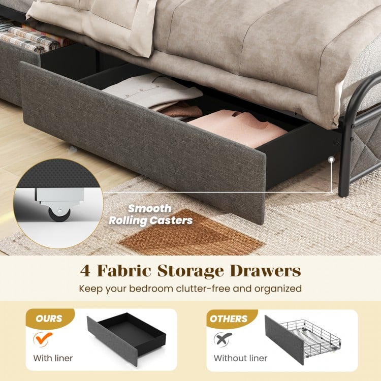 Twin/Full/Queen Size Bed Frame with LED Lights and Charging Station-Full Size