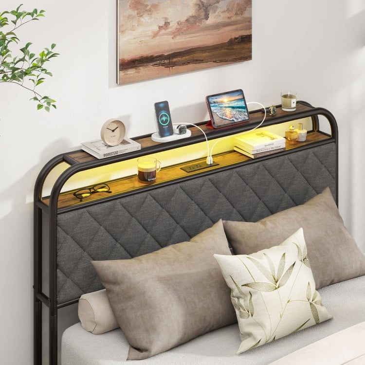 Twin/Full/Queen Size Bed Frame with LED Lights and Charging Station-Full Size