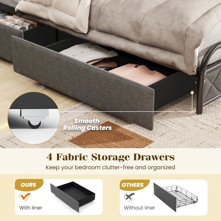 Twin/Full/Queen Size Bed Frame with LED Lights and Charging Station-Twin Size