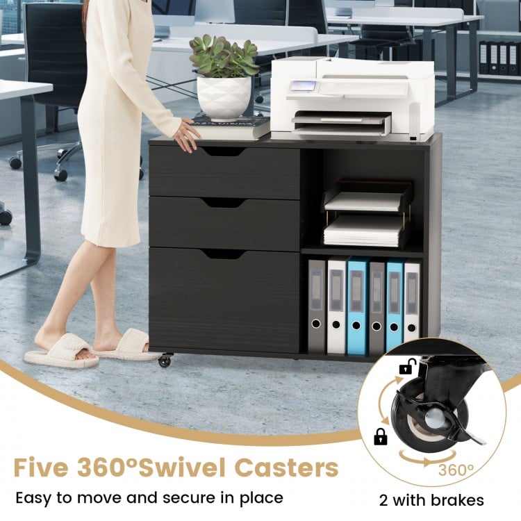3-Drawer File Cabinet with Adjustable Shelf and Wheels for Letter-Black