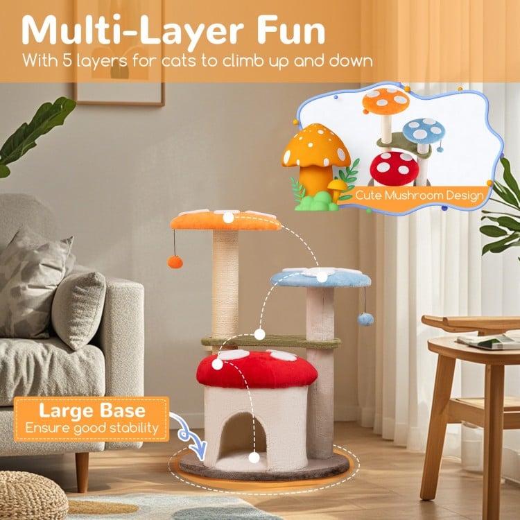 35 Inch Tall Cat Tower with Sisal Scratching Posts Cat Condo and Padded Platforms-Multicolor