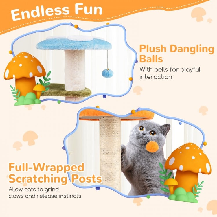 35 Inch Tall Cat Tower with Sisal Scratching Posts Cat Condo and Padded Platforms-Multicolor
