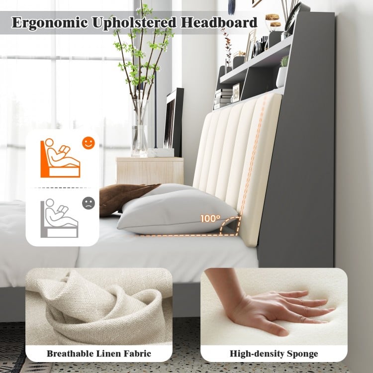 Full Size Bed Frame with Storage Modern Platform Bed with Headboard-Full Size