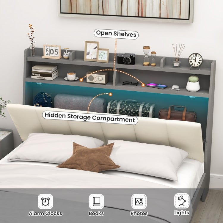 Full Size Bed Frame with Storage Modern Platform Bed with Headboard-Full Size