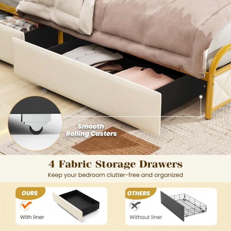 Twin/Full/Queen Size Bed Frame with LED Lights and Charging Station Gold-Twin Size