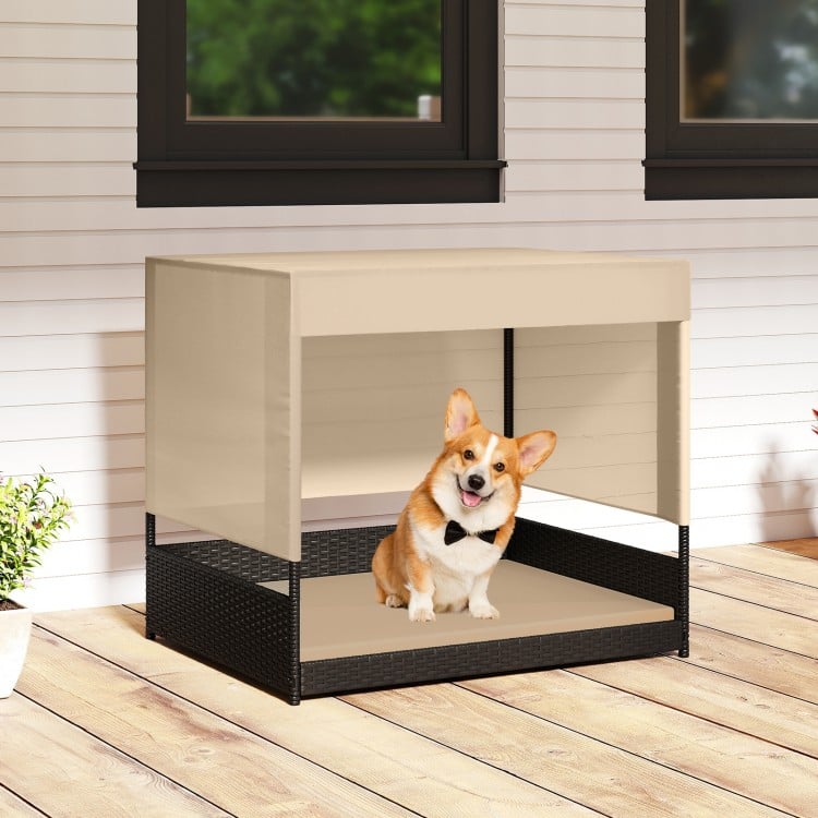 Elevated Wicker Dog House for Small to Medium Breeds-Black