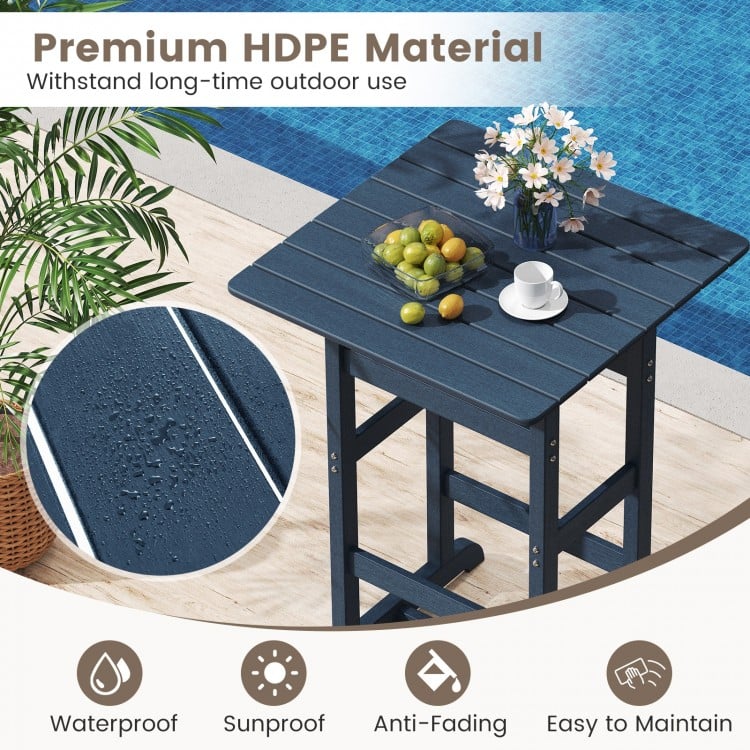 30 Inch Square Bar Table Dining Table with Slatted Tabletop for Poolside-Navy