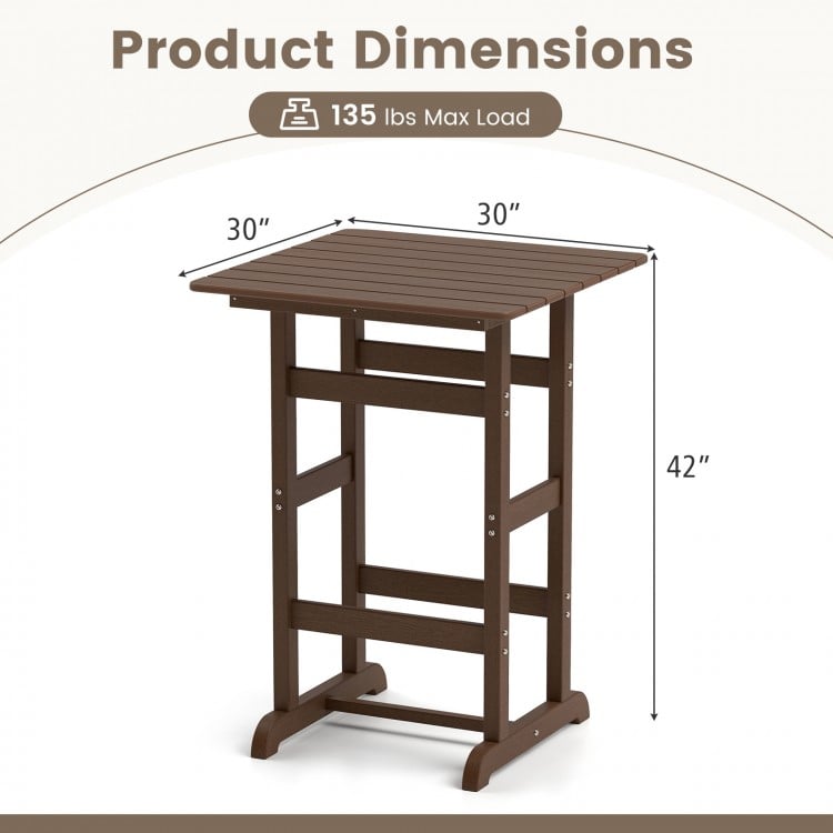 30 Inch Square Bar Table Dining Table with Slatted Tabletop for Poolside-Brown