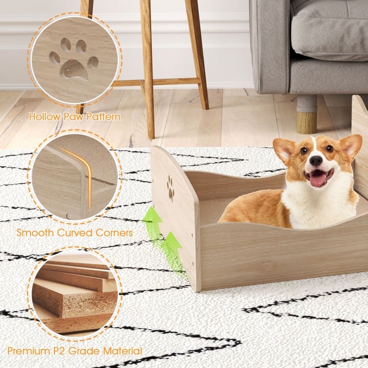 Elevated Pet Bed Frame with Rails and Cute Headboards-Walnut