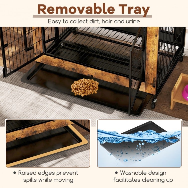 Industrial Dog Kennel with Flip-up Top 3 Lockable Doors and Removable Tray-Rustic Brown