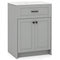 24-Inch Bathroom Vanity Unit with Ceramic Basin, Freestanding Storage Cabinet with 2 Doors, Gray