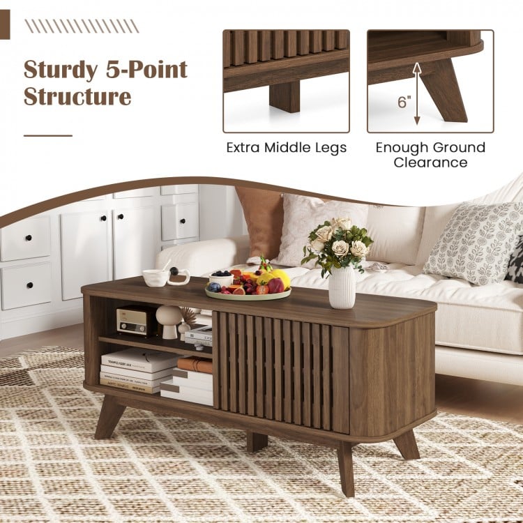 Rectangular Coffee Table with Storage and Adjustable Shelves-Walnut