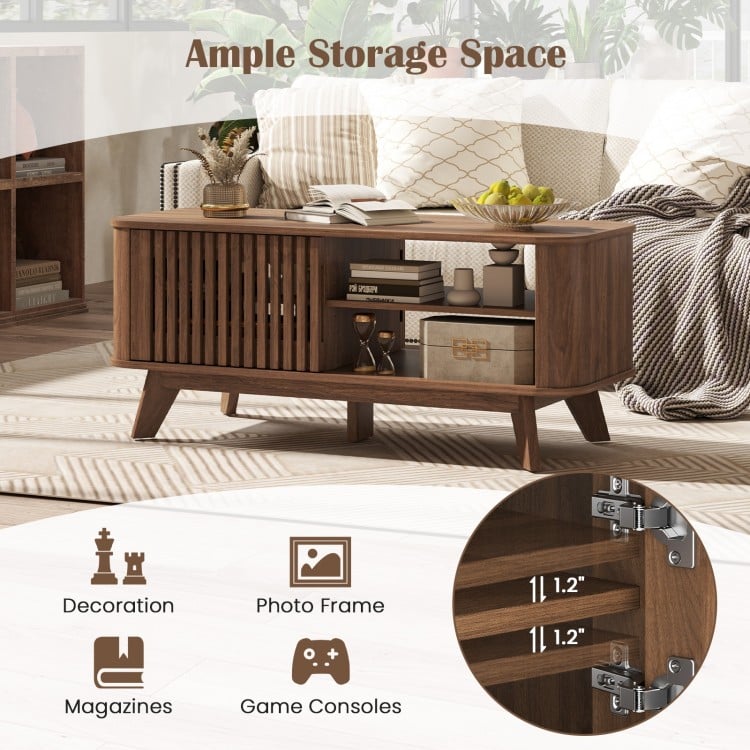Rectangular Coffee Table with Storage and Adjustable Shelves-Walnut