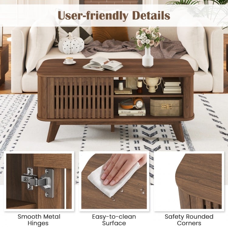 Rectangular Coffee Table with Storage and Adjustable Shelves-Walnut