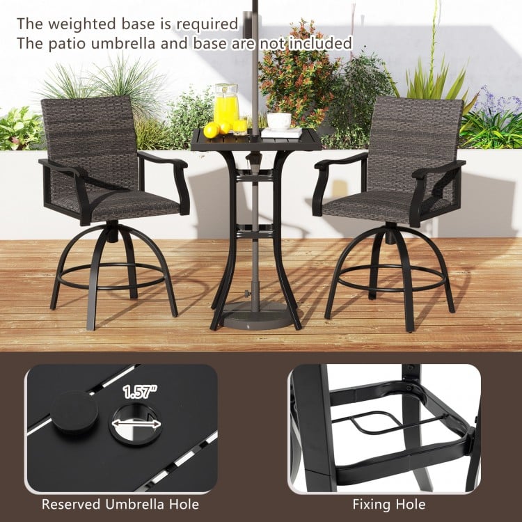 3 Pieces PE Wicker Patio Swivel Bar Set with Quick-Drying Foam-Black