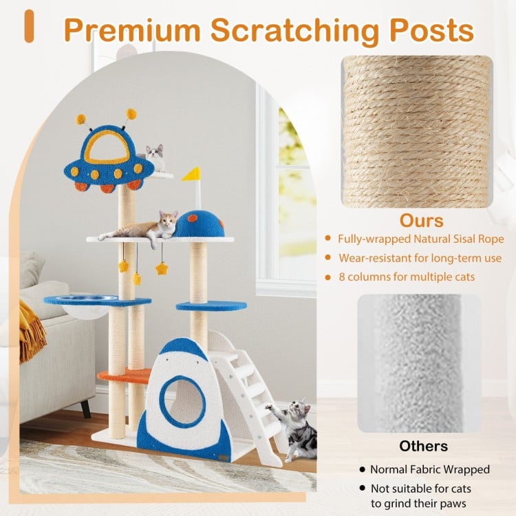 Space Theme Cat Tree Multi-level Cat Tower with Sisal Covered Scratching Posts-Multicolor