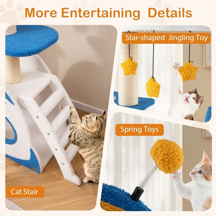 Space Theme Cat Tree Multi-level Cat Tower with Sisal Covered Scratching Posts-Multicolor
