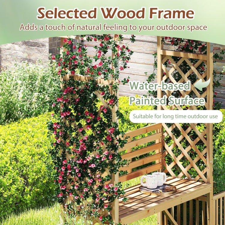 Garden Bench Arbor Arch Wooden Garden Arbor for Climbing Plants-Natural