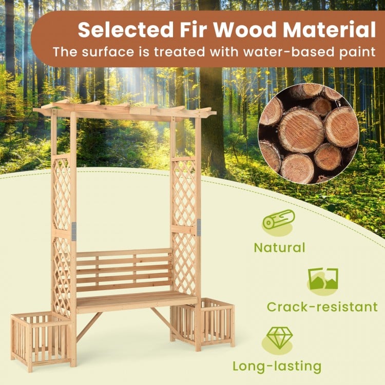 Patio Garden Bench Arbor ArchOutdoor Wood Decorative Seating-Natural
