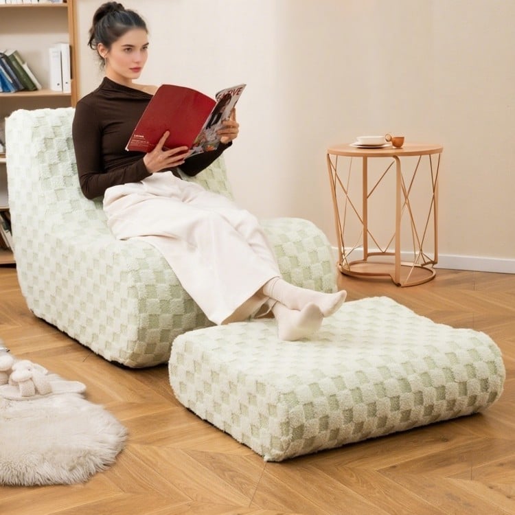 Bean Bag Chair with Ottoman and High Elasticity Sponge-Green