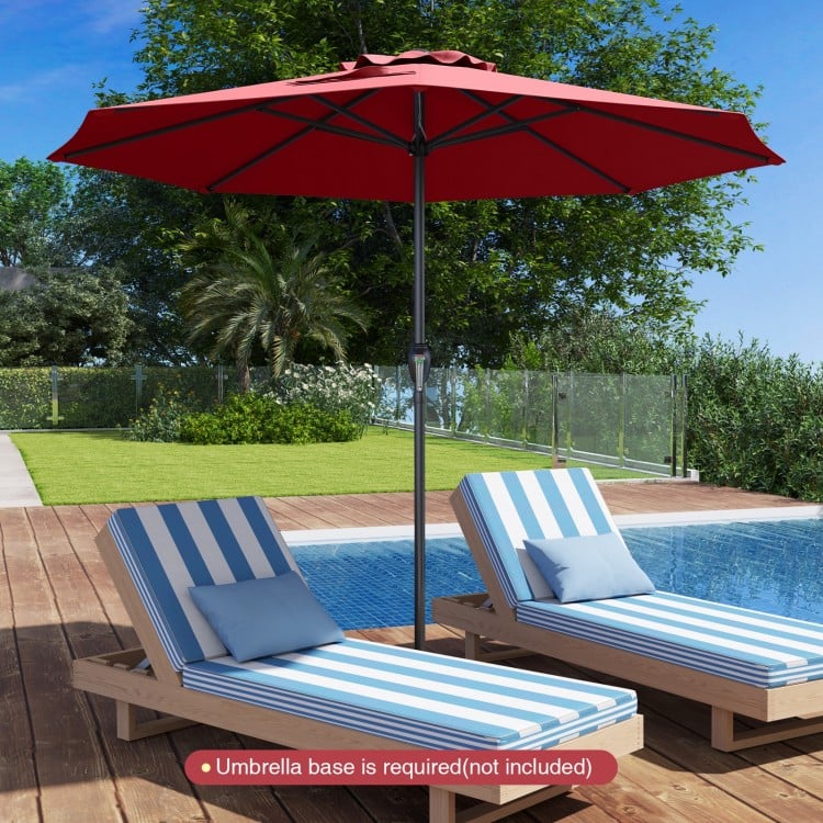 Outdoor Heavy Duty Market Umbrella with Crank Handle and 8 Sturdy Ribs-Red