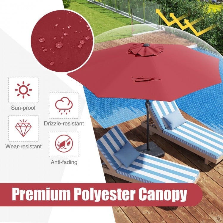 Outdoor Heavy Duty Market Umbrella with Crank Handle and 8 Sturdy Ribs-Red