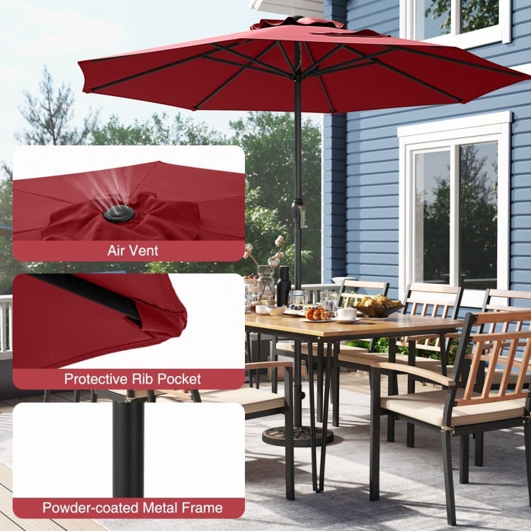 Outdoor Heavy Duty Market Umbrella with Crank Handle and 8 Sturdy Ribs-Red