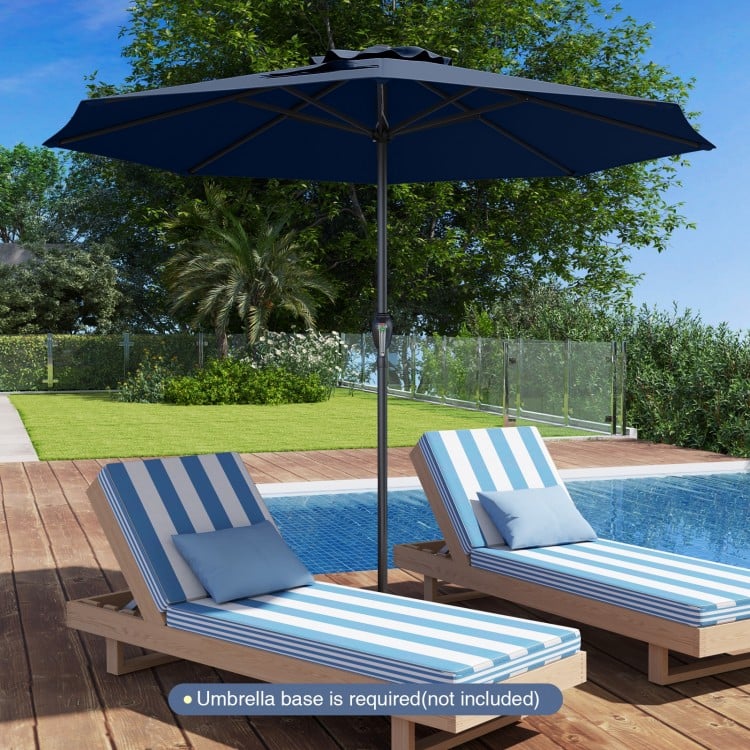 Outdoor Heavy Duty Market Umbrella with Crank Handle and 8 Sturdy Ribs-Navy