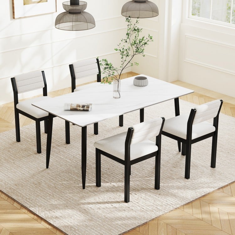 Set of 2 Dining Chairs Sherpa Upholstered Armless Chair with Wood Frame-White