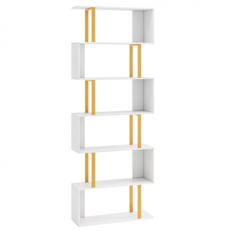 5-Tier/6-Tier Geometric Bookcase with Metal Frame and Anti-tipping Kits-6-Tier