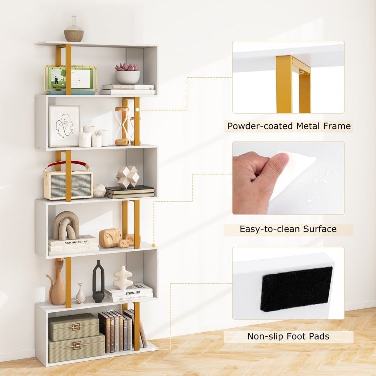 5-Tier/6-Tier Geometric Bookcase with Metal Frame and Anti-tipping Kits-6-Tier