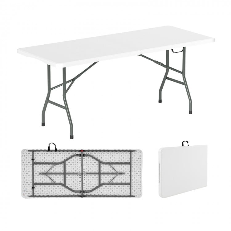 6 ft Portable Folding Table 350 LBS Fold-in-Half Table with HDPE Tabletop-White