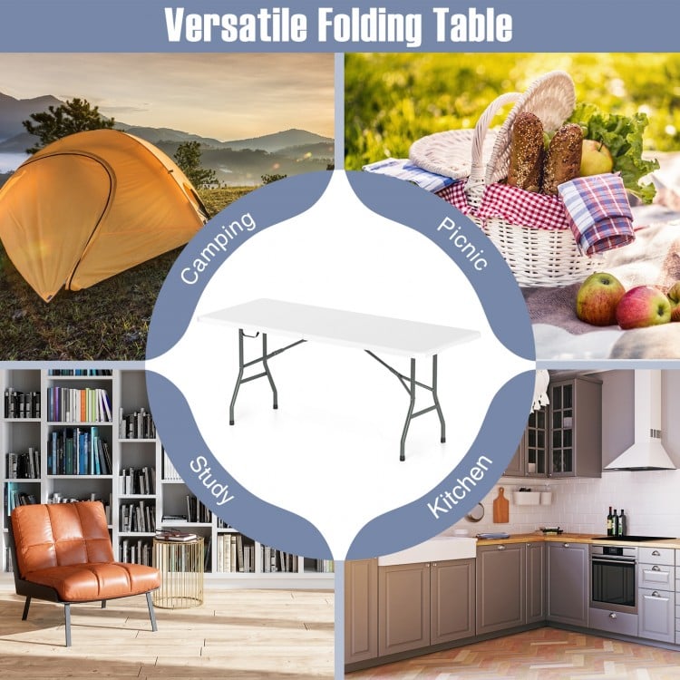6 ft Portable Folding Table 350 LBS Fold-in-Half Table with HDPE Tabletop-White