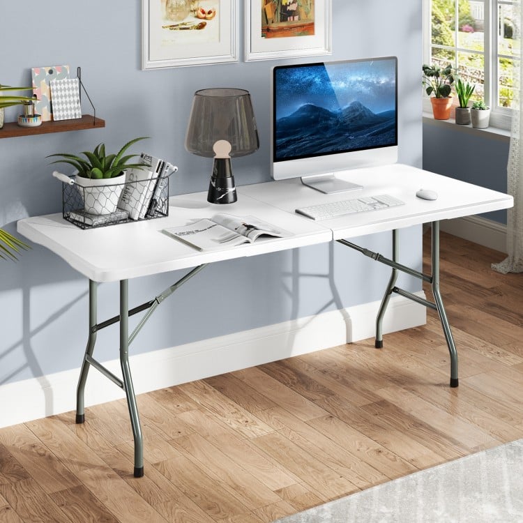 6 ft Portable Folding Table 350 LBS Fold-in-Half Table with HDPE Tabletop-White