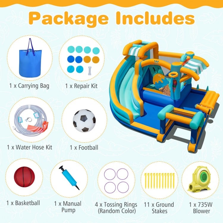 Inflatable Water Slide Bounce House Kids Jump Castle with 735W Blower
